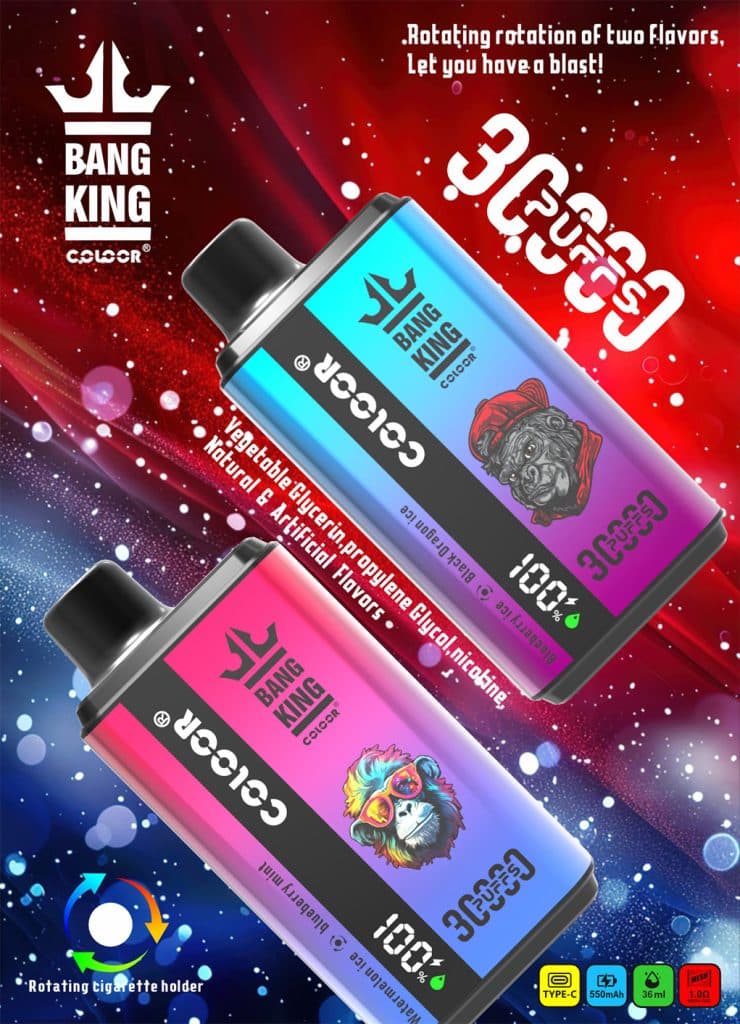 Bang King 30000 Puffs med dual-flavour-teknik och iögonfallande design, finns hos VAPEPUFF.