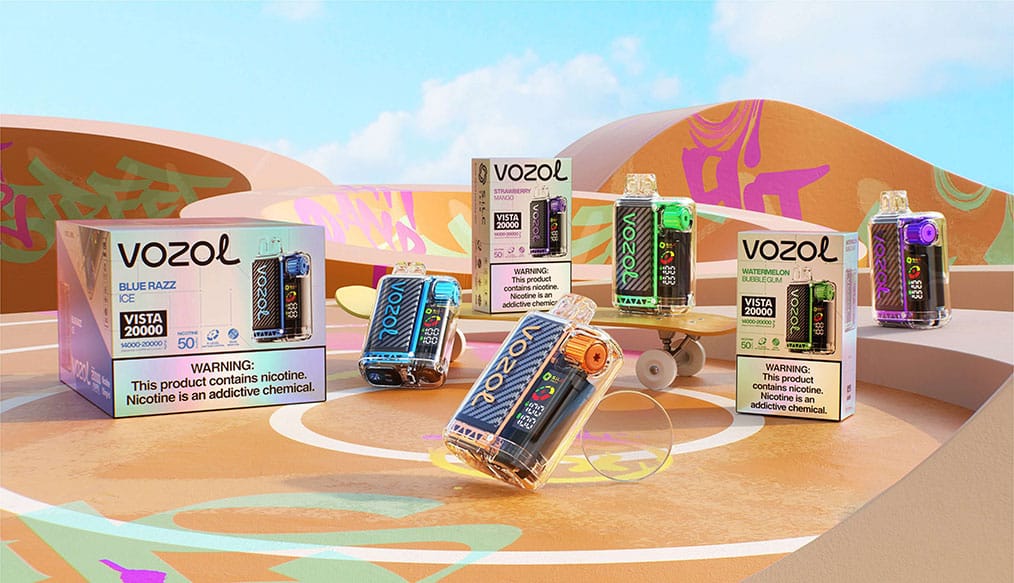 Vozol Vista 20000 puffs ατμός μίας χρήσης σε διάφορες γεύσεις και συσκευασίες.